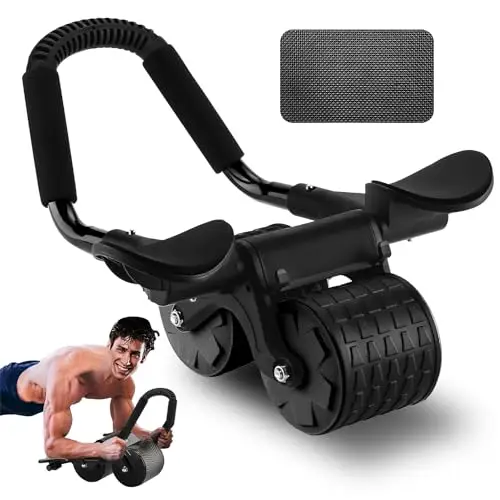 Bauchroller Ab Roller Bauchtrainer mit Ellbogenunterstützung, Ab Wheel mit Automatische Rebound, Bauchmuskeltrainer mit Kniematte für Männer und Frauen, Bauchmuskeltraining Doppelrädern Stabiler