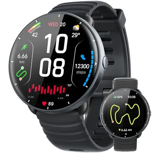 Parsonver Smartwatch Herren Damen, Integriertes GPS, 5 ATM wasserdichte Schwimmuhr für Pool/Offenen Gewässern, Fitness Uhr mit AMOLED Display, 100+ Sportmodi, Herzfrequenz, Schlafen (Schwarz, 42 mm)