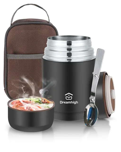 Dreamhigh® Thermobehälter für Essen 800 ml, Edelstahl Warmhaltebehälter Speisegefäß für Essen, Thermoskanne Essen Auslaufsicher, inkl. Löffel, 12 Stunden Heiß, 12 Stunden Kalt