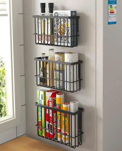 3 Stück Küchenschranktür-Aufbewahrungsbox,Selbstklebendes Wandmontierte Aufbewahrungsbox, Schrank/Badezimmer/Kühlschrank Kleine Gegenstände Organizer Aufbewahrungsboxen (Schwarz3)