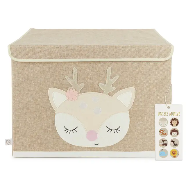 Bieco Faltbox mit Deckel | 65 Liter | ca. 36 x 36 x 51 cm | Spielzeugkiste | Kinder | Kisten | groß | Wickeltisch Organizer | Reh Ella