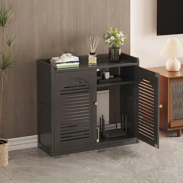 Aufbewahrungsbox für WLAN-Router mit 2 Ebenen, WLAN-Box, verdeckt Kabelsalat und Geräte, für Zuhause, Schlafzimmer, Wohnzimmer (Schwarz, 23,2 x 9,8 x 26,4 Zoll)