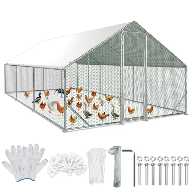 3x6x2m Hühnerstall Freilaufgehege Hühnergehege Verzinkter Stahl Hühnerhaus mit Tür & Riegel Geflügelstall für Hühner Kaninchen Gänse Tauben und Wachteln Metallgehege mit Netz