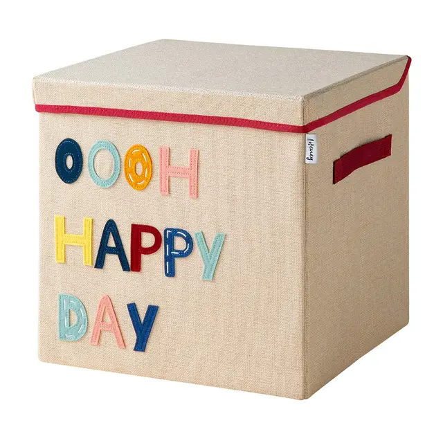 Aufbewahrungsbox mit Deckel und Happy Day I Spielzeugbox mit Motiv passend für Würfelregale I Ordnungsbox für das Kinderzimmer I Aufbewahrungskorb Kinder