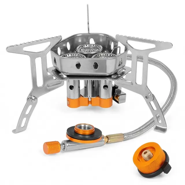 Einheitsgröße Campingkocher 6800W, Gaskocher mit Piezozündung, Einteiliges Design Gaskocher Piezozündung, Tragbar Winddichter Campingkocher, Tragbarer Gaskocher für Outdoor Camping und Trekking, Gelb