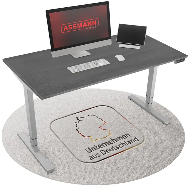 ASSMANN Elektrisch höhenverstellbarer Schreibtisch Y-Line 120x80cm Sichtbeton Anthrazit/Silber – TÜV/GS geprüft & Made in Germany – elektronischer Schreibtisch mit Dual-Motor & Memoryfunktion