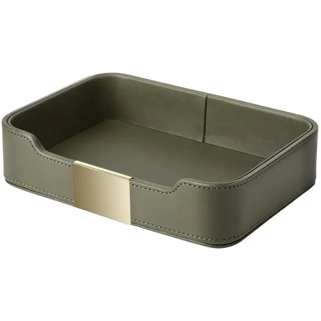 SANZIE Luxuriöses Lederschale Schlüsselschale Aufbewahrung Schlüsselablage Organizer Ablage Tablett Schale für Schlüssel, Flur zu halten Schmuck, Uhren, Brieftasche (Metallvergoldet, Khaki-Grün)