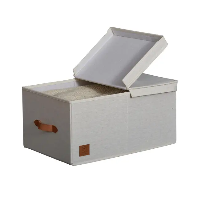 LOVE IT STORE IT Premium Aufbewahrungsbox mit Deckel Stoff - Aus Leinen-Baumwoll-Gemisch - Verstärkt mit Holz - Groß und stabil - Beige - 50x33x24 cm | Kleiderschrank Organizer aus Leinen, Verstärkt mit Holz, Extra groß und stabil, 33x50x24 cm