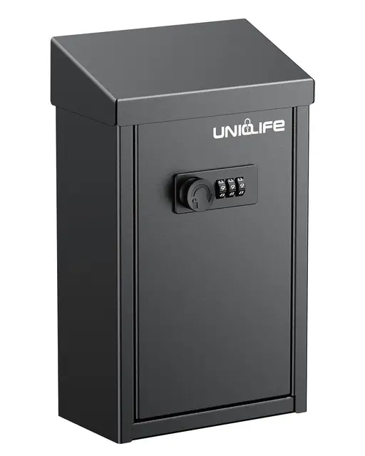 Uniclife Schlüssel-Einwurfbox für außen, Spendenbox aus Metall, Sammelbox mit Zahlenschloss, sichere Vorschlagsbox, wandmontierter Briefkasten mit oberem Einwurfschlitz, Stahl-Einwurfbox für