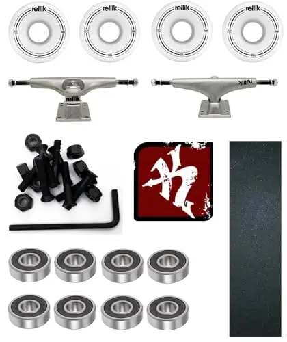 KLAMOTTEN STORE Pimp Your Board - Skateboard Montage Set Zubehör Komplett inkl. Griptape, Achsen, Rollen, Kugellager, Schrauben, Muttern
