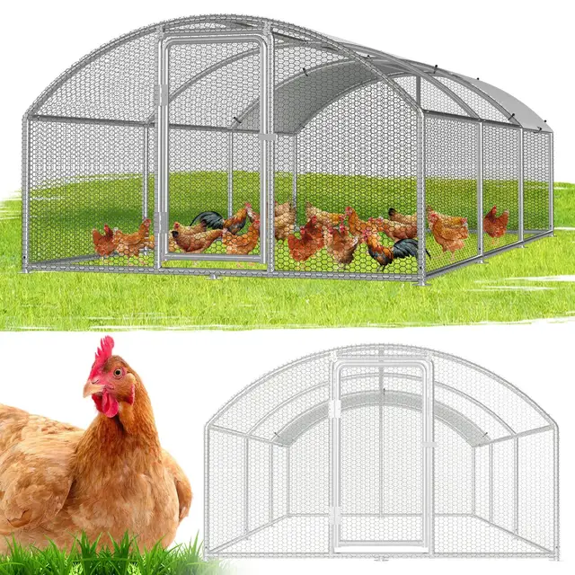 Freilaufgehege Hühnerstall, 3x6x2m Hühnerhaus Kleintierstall mit Sicherheitsschloss und Wasserdichtes Abdeckung, Kuppeldach Freigehege für Hühner,Vogelkäfig, Pflanzen
