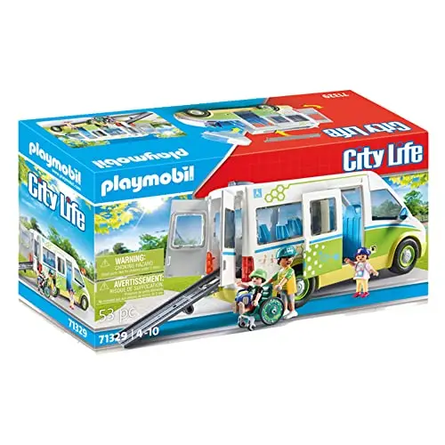 PLAYMOBIL City Life 71329 Schulbus, Großer Schulbus mit Schiebetür, Faltbare Rampe für den Rollstuhl und Platz für 5 Figuren, Spielzeug für Kinder ab 4 Jahren