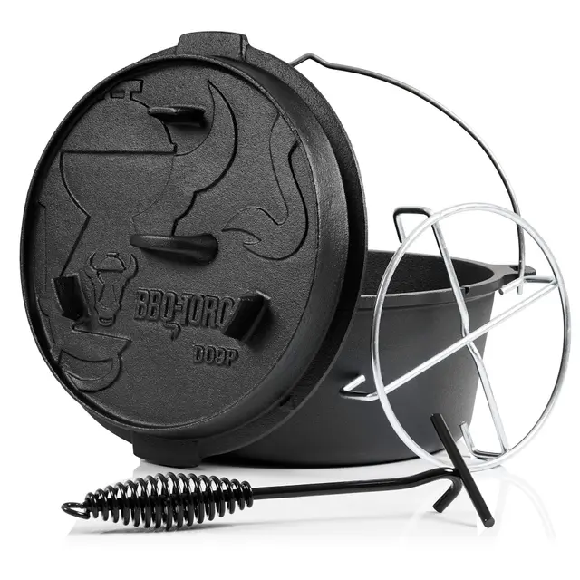 BBQ-Toro Dutch Oven Premium Serie | 9,0 Liter (DO9P), Topf ohne Füße | bereits eingebrannt - preseasoned | Verschiedene Größen | Gusseisen Kochtopf | Bräter mit Deckelheber