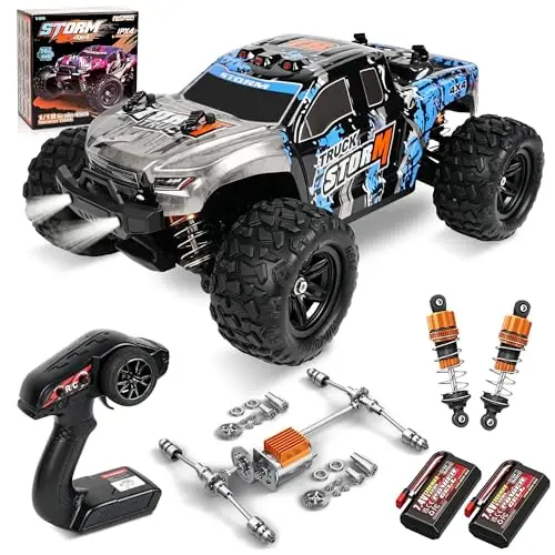 Ferngesteuerte Autos – 1:18 Rc Auto 40KMH Hochgeschwindigkeit 4WD 2,4 Ghz GeläNdetauglicher Offroad-Fernsteuertruck Mit Zwei Wiederaufladbaren Batterien FüR Erwachsene & Kinder – Blau