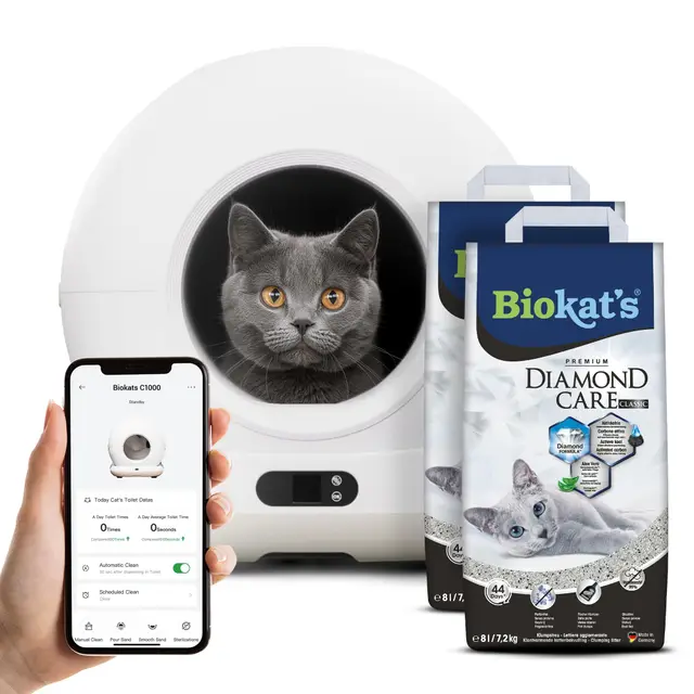 Biokat’s C1000 - Automatisches Katzenklo – Selbstreinigende Katzentoilette mit App – Inkl. Katzenklo-Matte & 3 Rollen Müllbeutel – 82 L XXL