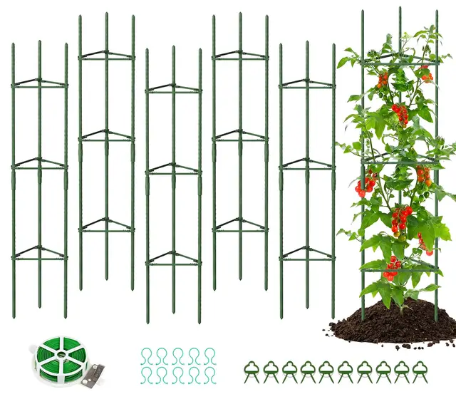 SUNYRISY 6 Stück Tomaten Rankhilfe, 120cm Pflanzenhalter für Tomaten, Rankhilfen für Kletterpflanzen, Pflanzenstütze für Blumen & Nutzpflanzen, DIY Einstellbar Grün
