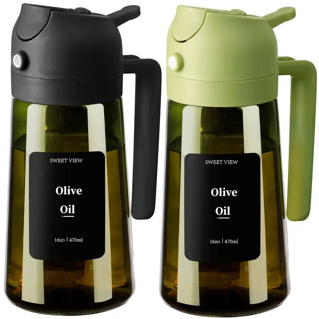 SWEET VIEW Olivenölspender und Ölsprüher – 470 ml Glas, lichtdichter Ölausgießer für Küche, Luftfritteuse, Kochen, Salat und Grillen