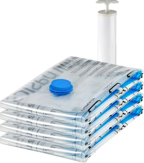 Amazon Basics Vakuum-Kompressionsbeutel, Aufbewahrungsbeutel, mit Handpumpe, Reißverschluss, Größe X-Jumbo, 4-er Pack, für Kleidung, Transparent