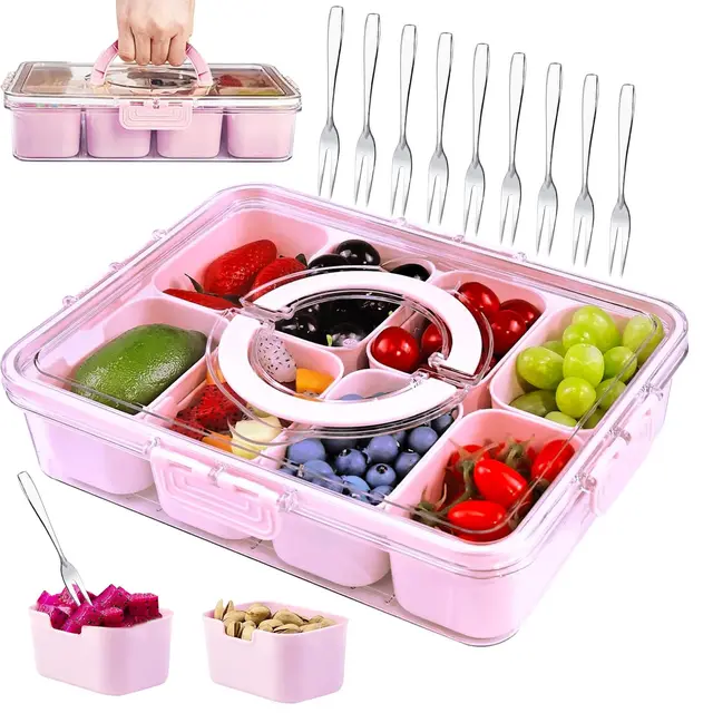 TZEKING Snackschale,Snackbox mit 8 Fächern,Snackteller mit Deckel,Snack Aufbewahrungsbox,Küche Gewürze Box,Tragbar Snackbox Organizer für verschiedene Gewürze und Früchte,Familien und Picknicks