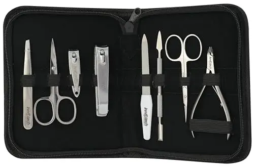 8-teiliges Maniküre-Set für Damen & Herren – Nagelpflege-Set aus Edelstahl mit Nagelschere, Hautschere, Teennagel, Nagelknipper, Nagelreiniger, Glasnagelfeile und Pinzette – Pediküre-Set