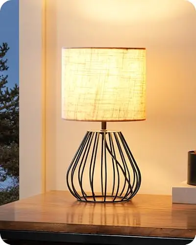 EDISHINE Nachttischlampe, Moderne Tischlampe Industrial mit E14 Leuchtmittel, Vintage Tischleuchte, für Schlafzimmer, Wohnzimmer, Beige & Schwarz