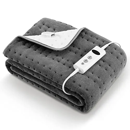 Elektrisches Wärmeunterbett 150 x 80 cm Grey mit 10 Temperaturstufen, Abschaltautomatik & Überhitzungsschutz, Einfache Fixierung auf Bett und Matratze (Korallenvlies)