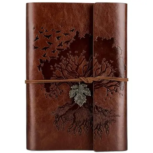 OMEYA PU-Leder-Tagebuch, Nachfüllbar, VintageTagebuch Reisetagebuch zum Schreiben, Reise-Notizbuch, Tagebuch, Geschenk für Mädchen, Jungen, Frauen, Männer, Blanko-Seitenm, A5 23.3 × 16 cm, Braun