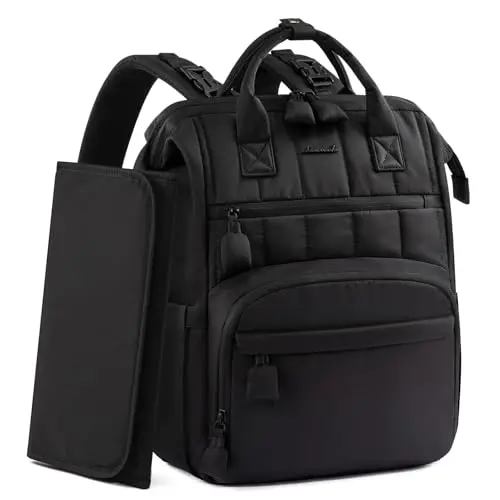 LOVEVOOK Wickelrucksack Groß, Baby Wickeltasche Rucksack Diaper Bag mit Wickelunterlage, Wasserabweisend Babytasche Mommy Wickeltasche Organizer mit Kinderwagengurten für Mama und Papa, Schwarz