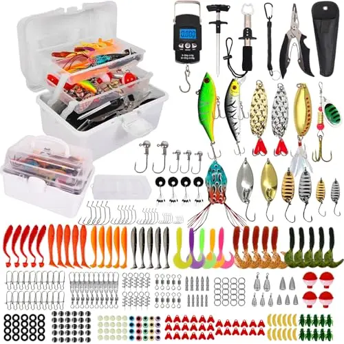 213 PCS Angelzubehör-Set,Angelkoffer mit Zubehör Angelset mit Blei-Gewichten,Haken,Angelköder,Angelausrüstung Komplett Anfänger Profi für Barsch,Bluegill,Crappie,Angeln