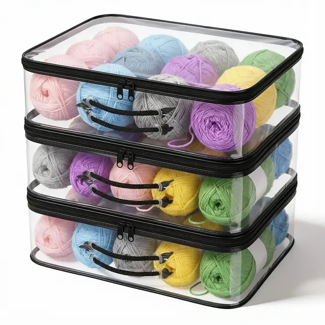 Zocipro Garn-Aufbewahrungstasche PVC transparent 40x30x10 cm, 3er-Set