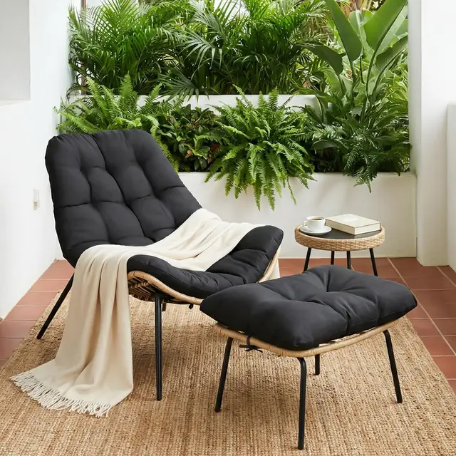 liferun gartenstuhl mit hocker rattan