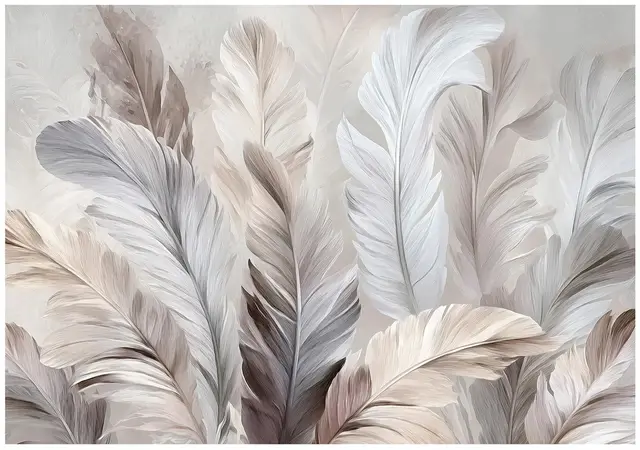 WallArena - Vlies Fototapete Federn 400x280 cm - Fototapeten - Tapeten - für Wohnzimmer Schlafzimmer - Vliestapete Wandtapete Tapete 3D Effekt- inkl. Kleister - Boho Beige Weiß