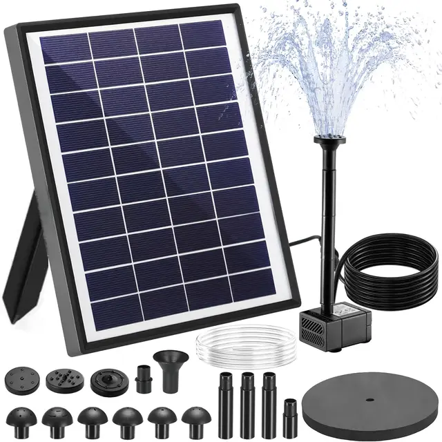 Clevich Solar Teichpumpe 6,5W, Solar Springbrunnen mit Filter, mit 1M Schlauch, 9 Düsen, 3,25M Kabellänge, DIY Brunnen, für Fischteiche, Kleine Teiche, Wasserfälle, Blumentöpfe, Dekorationsbrunnen