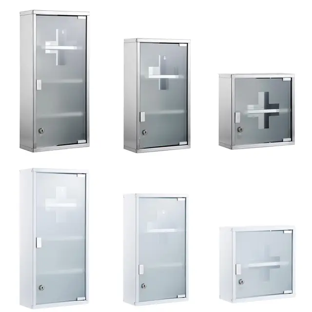 Zedelmaier Medizinschrank aus Edelstahl,Medikamenten Aufbewahrung,Medikamentenschrank 2 Fächer,Apothekerschrank,Badezimmerschrank,Hängend,Abschließbarer Medizinschrank,30 x 30 x 12 cm,Silber
