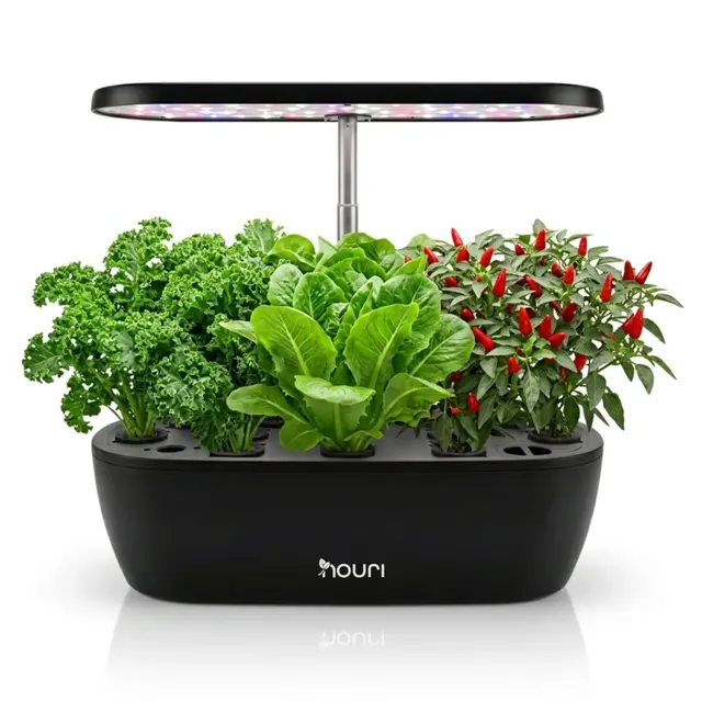 Nouri Hydroponisches Anzuchtsystem, 12 Hülsen Smart Indoor Kräutergarten Set mit LED-Wachstumslicht, Hydroponischer Kräutergarten für Zuhause & Küche, Salat Little Gem Samen inklusive