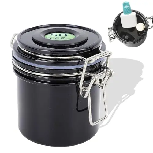 YUYTE Großer Aufbewahrungsglas mit Thermometer, Hygrometer und Dichtung, Großer Behälter für Nagel und Wimpernkleber (Black)