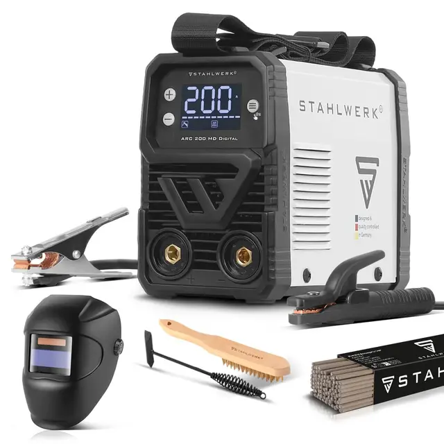 STAHLWERK Elektroden-Schweißgerät ARC 200 MD Digital – Vollausstattung – MMA (E-Hand) & Lift-TIG (DC) bis 200 A, flexibel einsetzbar ohne Gas, ARC-Force, Hotstart, Anti-Stick, Smartkühlung