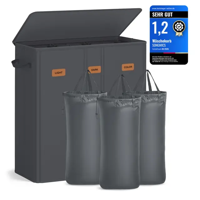 songmics wäschesortierer 160 l 3 fächer