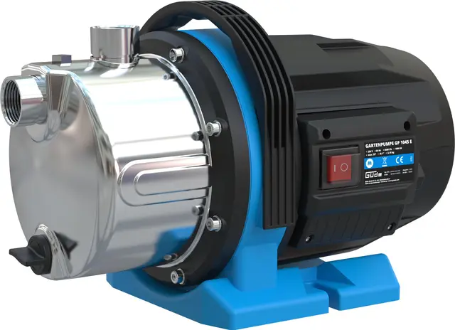 Güde Gartenpumpe GP 1045 E (1000 W, Fördervolumen: 4500 l/h, max. Förderhöhe: 45 m, max. Ansaughöhe: 8 m, Pumpengehäuse aus Edelstahl, Noryllaufrad, Thermoschutzschalter, ergonomischer Tragegriff)