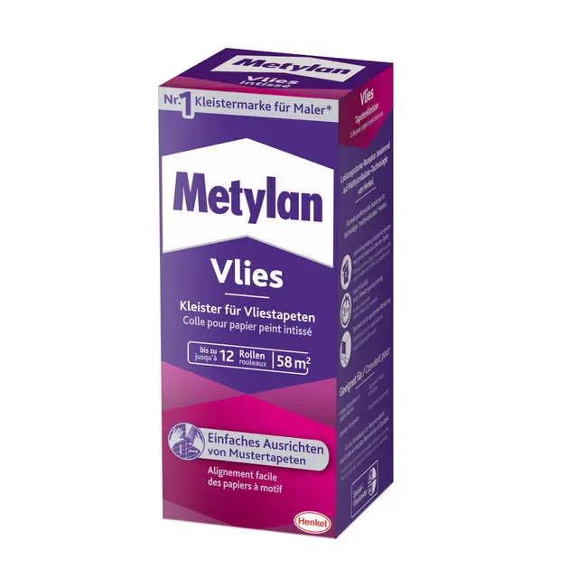 Metylan Vlies, Tapetenkleister für Vliestapeten mit glatter oder strukturierter Rückseite, einfach zu verwendender Tapetenkleister, Kleister mit hoher Ergiebigkeit, 1x360g