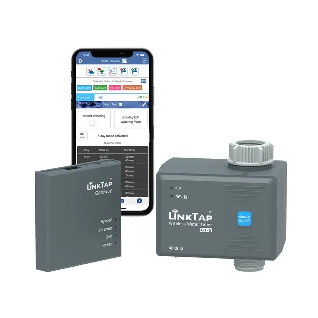 Linktap G1S Drahtlose Bewässerungscomputer & Gateway - Einfach Zu Installierende, Cloud-Gesteuerte, Smarte Wasserzeitschaltuhr mit APP, Ferngesteuertes Bewässerungsuhr für Garten, Wettersensibel, IP66