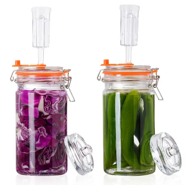 1L Fermentierglas Set mit Gäraufsatz & Gewicht – Fermentationsglas für Sauerkraut, Kimchi, Kombucha, Gurken uvm. (2er-Pack)