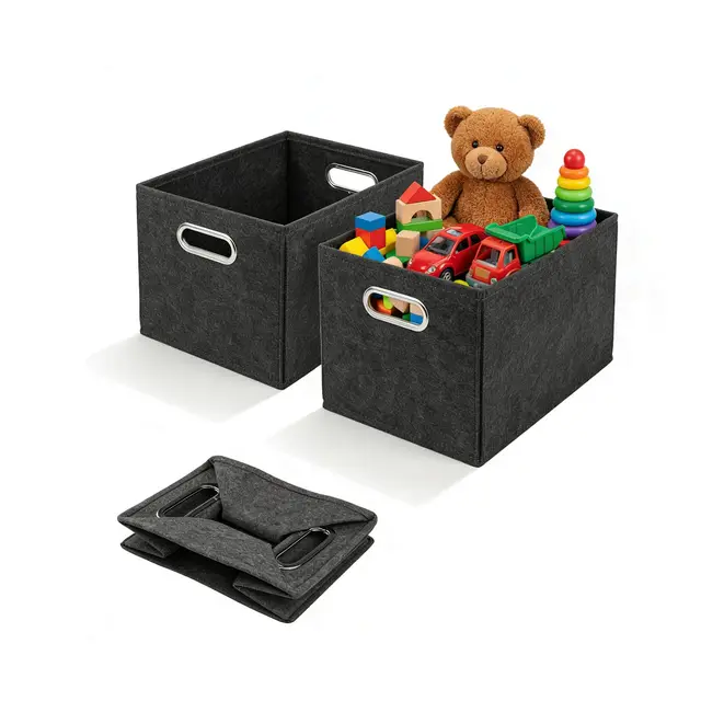 Aufbewahrungskorb aus Filz, faltbar, 30 x 20 x 20 cm, 2 Stück, Farbe Schwarz, ideal für Haus und Büro