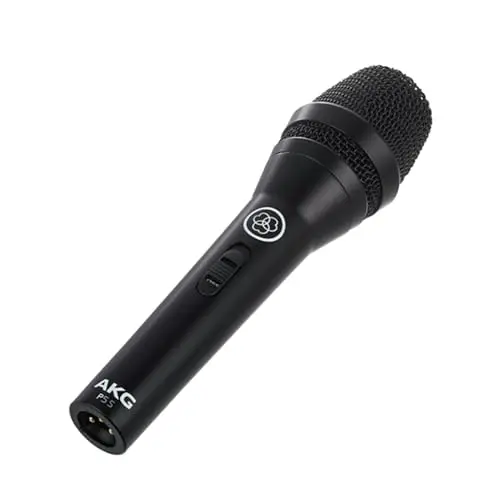 AKG P5s Professionelles dynamisches Live-Gesangsmikrofon mit Schalter, integriertem Windschutz, 24 Karat vergoldetem XLR-Anschluss, Robustes Design - Schwarz