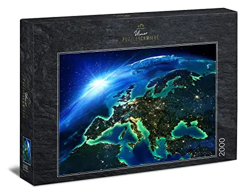 Ulmer Puzzleschmiede - Puzzle Lights of Europe - 2000 Teile Puzzle - spektakuläres Puzzlemotiv von Europa aus der Weltraum-Perspektive bei Nacht