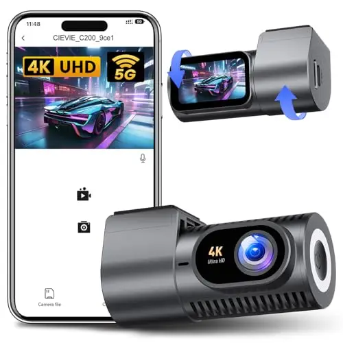 Dashcam Auto Vorne 4K, 1,5" IPS Display & 5G WiFi, 360° Drehbar Mini Dash Cam, Auto Kamera mit WDR Nachtsicht, 24/7 Parküberwachung, G-Sensor, Loop-Aufnahme, 170° Weitwinkel, Keine SD-Karte