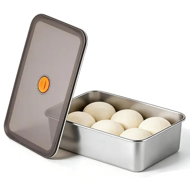 Pizzaballenbox mit Deckel, Pizzateig-Gärboxen aus Edelstahl, Pizzateigbehälter, Teigbehälter, Pizza Gärbox, Groß Frischhaltebox, Feuchtigkeitsbeständige, für Teig, Obst, Salat, Kuchen, Fleisch