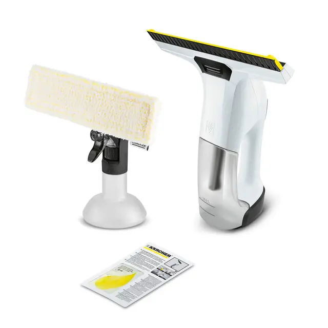 KÄRCHER Akku-Fenstersauger WV 6 Plus, extra Lange Akkulaufzeit von 100 min, LED-Ladezustandsanzeige, wechselbare Absaugdüse: 280 mm, Sprühflasche mit Mikrofaserbezug, 20 ml Fensterreiniger-Konzentrat