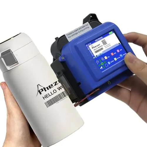 Phezer - Upgraded Mini Inkjet-Drucker 25,4 mm / 1 Zoll für alle PC11-1 Materialien, 25 Sprachen, mit Tintenpatrone, Intelligentes Taschenmarkierungsgerät für