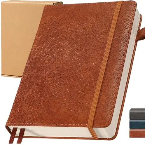 Notizbuch A5 Liniert – Vegan Leder mit Baumwachstumsringen, Nachhaltiges Hardcover Tagebuch für Arbeit, Studium & Alltag, Umweltfreundlich & Tierfrei (Braun, College)